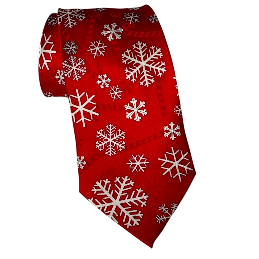HALLMARK Red Snowflake Patterned Silk Tie